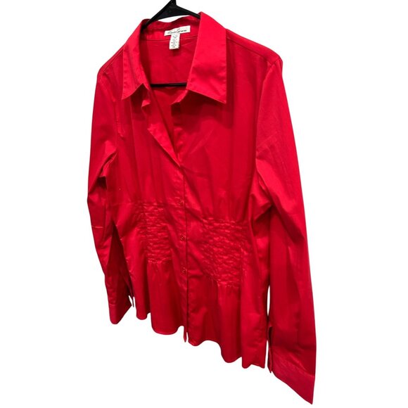 Kenneth Cole Womens Red Long Sleeve Button-Up Shirt Sz XL - Picture 3 of 8